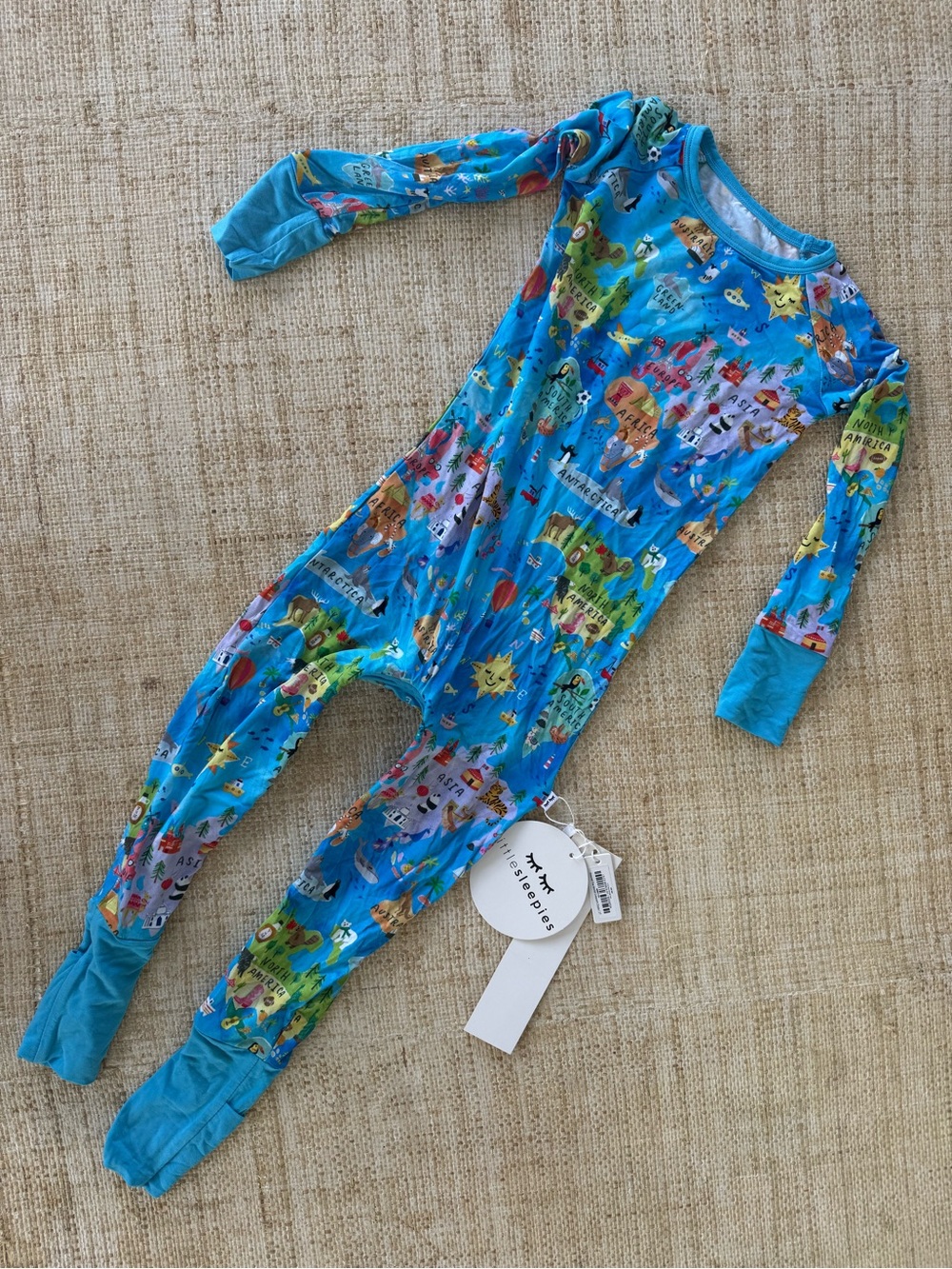 Little Sleepies Around The World Crescent Zippy 2T Bamboo Sleeper Cuffs Blue NWT